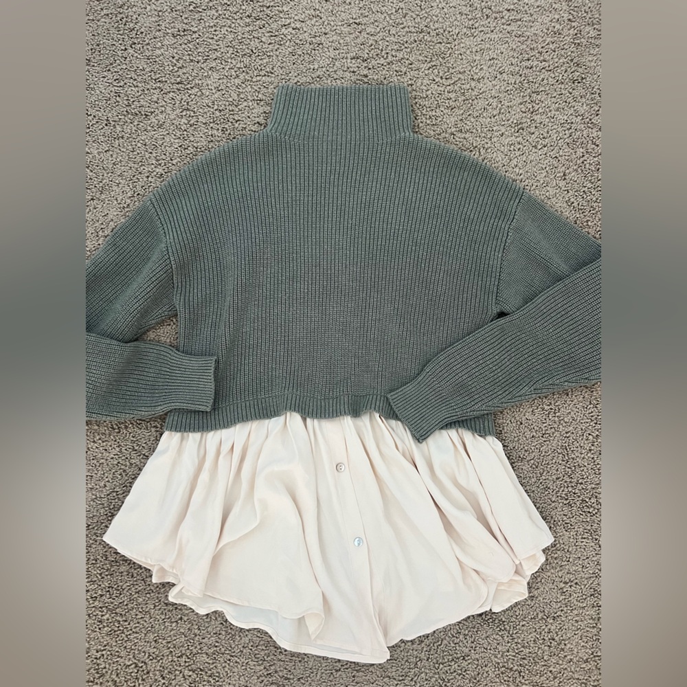 Zara Gray and Cream Cowl Neck Sweater